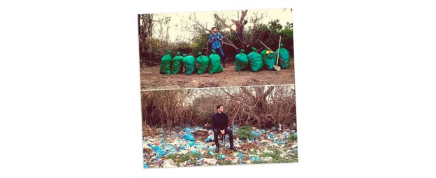 Younes före- och efter-bild som startade #trashtag.