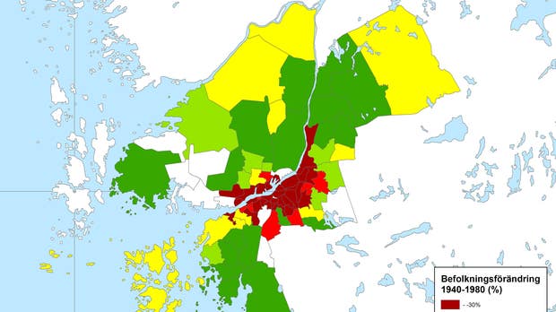 Befolkningsutveckling Göteborg 1940 till 1980.