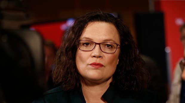 Tyska Socialdemokraternas partiledare Andrea Nahles är kritisk mot regeringsarbetet.