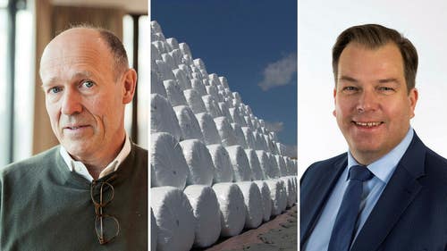 Harald Mix, Altor och Andreas Malmberg, vd Trioworld. Plast från lantbruket ska återvinnas i Trioworlds anläggning utanför Vetlanda.