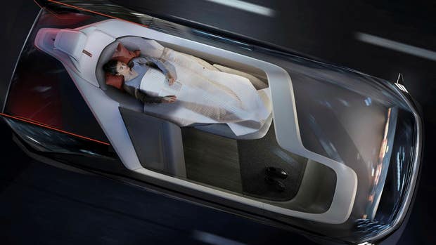 Konceptbilen Volvo 360c från i september 2018, då biltillverkaren blickade ut mot ”en holistisk vy av framtidens resor som är autonoma, elektriska, uppkopplade och säkra”.