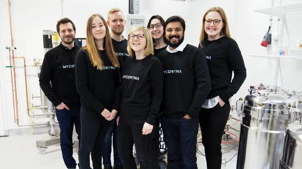 Teamet på Mycorena. Från vänster: Paulo Teixeira, Frida Persson, Anton Johansson, Silvia Hüttner, Lara Hastenreiter, Ram Nair och Ebba Fröling.