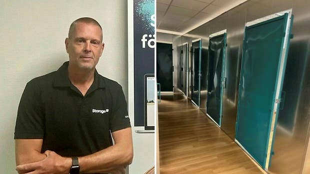 Thomas Modner är vd på Storage365. Till höger syns förråd som går att hyra via bolagets plattform.