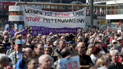 Berlinbor demonstrerade mot hyresnivåerna den 6 april 2019.
