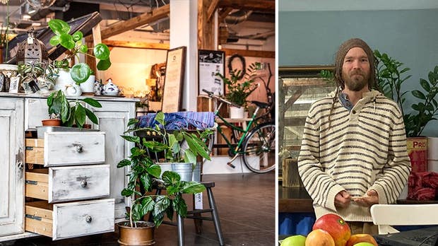 Victor Wall, är verksamhetsansvarig på Återbruket i Malmö, en basar för butiker som säljer hållbara produkter: ”Om konsumenterna ska kunna förändra sitt beteende krävs att det privata näringslivet investerar och anpassar sig och är villiga att ta en aktiv roll i omställningsprocessen”.