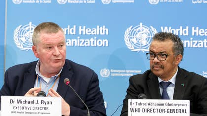 Michael Ryan och Tedros Adhanom Ghebreyesus på WHO.