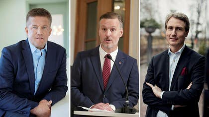 Ilija Batljan, finansmarknadsminister Max Elger (S) och Erik Selin.