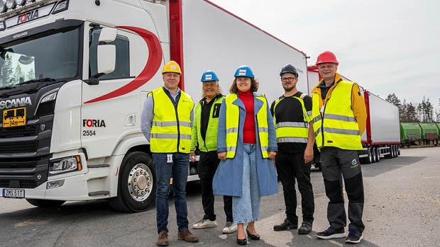 Olle Ankarling, logistikchef på Söderenergi, Owe Lindkvist, åkeriägare, Lindkvist Transport, Tove Winiger, chef hållbarhet och kommunikation, Foria, Jocke Andersson, chaufför, Henrik von Hofsten, projektledare Skogforsk.