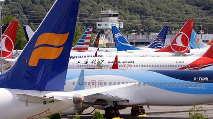 Boeing 737 Max-plan parkerade på Boeing Field i Seattle.