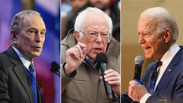 Mike Bloomberg, Bernie Sanders och Joe Biden.