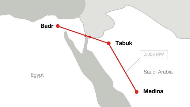 Den 135 mil långa förbindelsen ska byggas mellan Saudiarabien och Egypten.