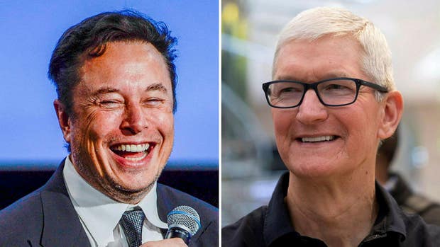 Twitter-chefen Elon Musk och Apple-chefen Tim Cook.