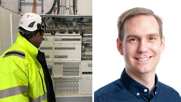 Jonas Holmberg, till höger, är energiingenjör på Riksbyggen.