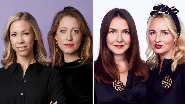 Evelina Bonnier (till vänster), till vardags forskare på Totalförsvarets forskningsinstitut FOI, och Emma Heikensten, strategisk analytiker på SEB, ingår i tankesmedjan Ownershifts forskarteam. Charlotte Sundåker och Linda Waxin grundade Ownershift 2018.