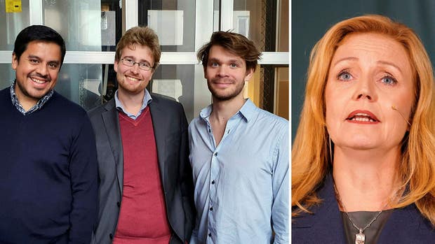 Norticals grundare (fr v): Pavel Calderon, Axel Kullander och Kristoffer Syversen och storägaren Elisabeth Thand Ringqvist.