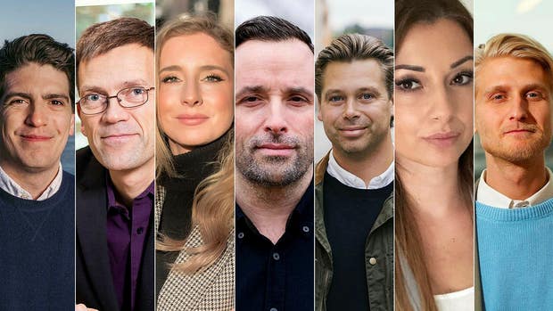 Debattörerna från vänster: Alexander Liljeblad (Bolt), Mattias Goldmann (2030-sekretariatet), Christina Moe Gjerde (Voi), Philippe Fernström (Dott), Dan Nerén (Tier), Berina Dzindo (Bird) och Fredrik Timell (Lime).