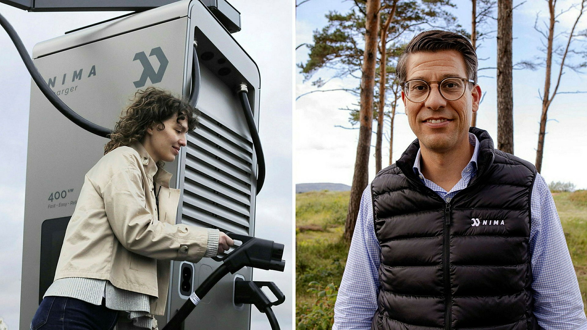 Nima Energy vill erbjuda laddning med upp till 400 kW i effekt. Till höger bolagets vd och medgrundare Marcus Landelin.