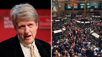 Till vänster: Robert Shiller. Till höger: New York-börsens handlargolv under ”svarta måndagen” 1987.