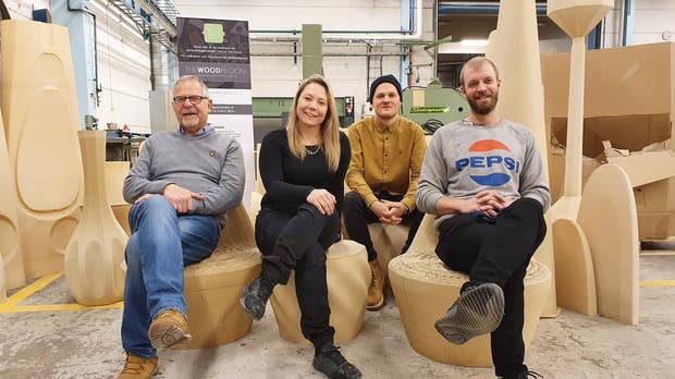 Personalen på The Wood Region. Från vänster: Hans Nilsson, Malin Fleen, Alexsander Nordvall och Roger Andersson